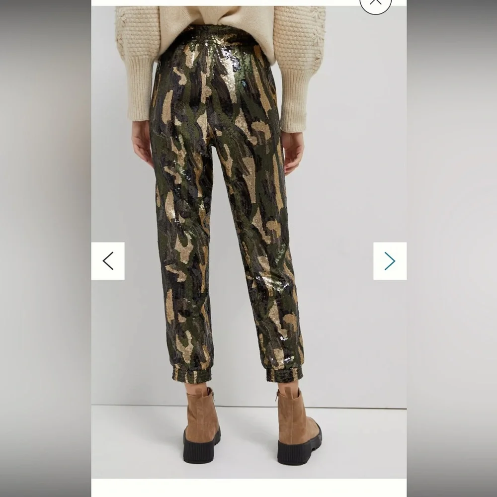NWT Anthropologie Camo Sequin Jogger Trouser Pants L - Picture 2 of 16